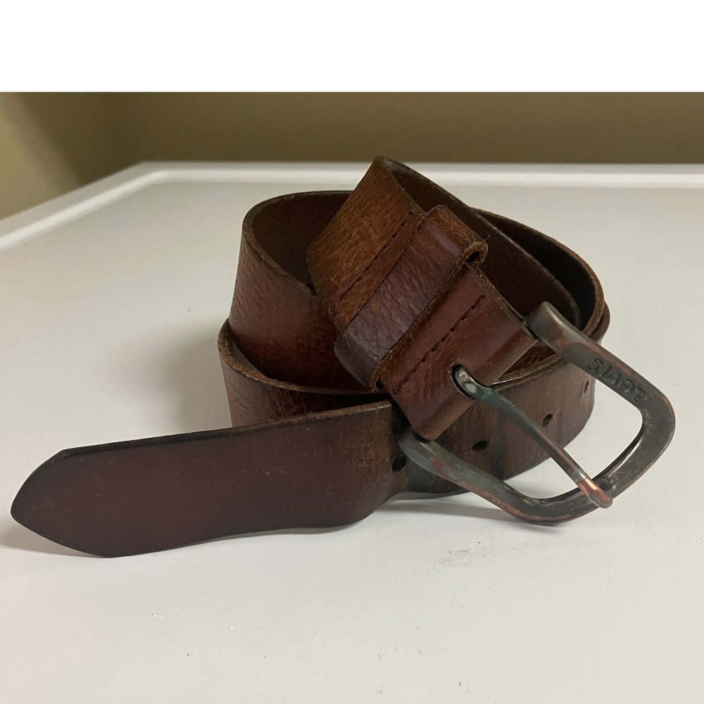 Levis Mens Brown‎ Genuine Leather Belt Distressed Metal Buckle Vintage